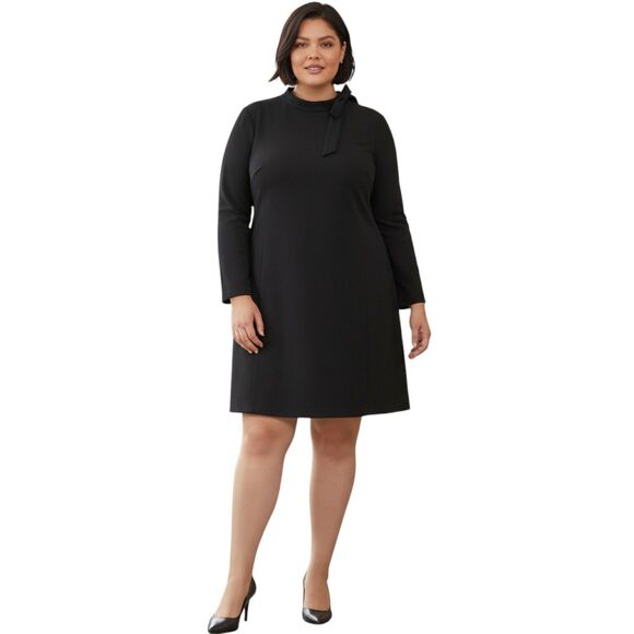 CALVIN KLEIN Plus Size Bow Neck Black Sheath Dress, NWT! Size 22W - Picture 1 of 10